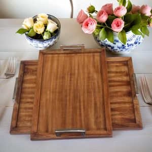 Handmade Wooden Serving Tray with Aluminum Handles: Engraved <b>Rustic</b> <b>Home</b> <b>Decor</b> - Product Image 1