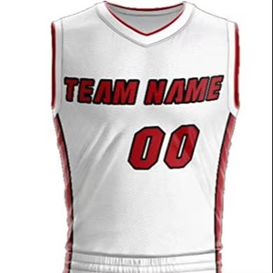Conjunto de Camiseta de Baloncesto Blanca y Roja, Cuello en V, Sin Mangas, Impresión Sublimada, Absorbe la Humedad, Unisex, Adulto, Todas las Temporadas, Tejido de Malla - Product Image 6