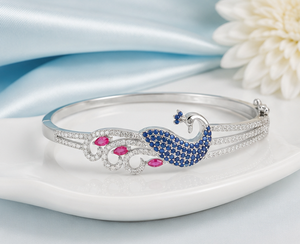 Luxury Peacock <b>Bracelet</b> in Rhodium-Plated 925 Sterling Silver Elegant Bird Design Women's Jewelry Handmade Bulk Product - Product Image 2
