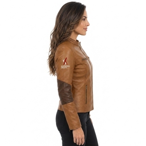 Latest Design Fashionable High Quality Women genuine <b>Leather</b> <b>Jacket</b> New Fashionable <b>Long</b> Sleeve Women <b>Leather</b> <b>Jacket</b> With OEM - Product Image 5