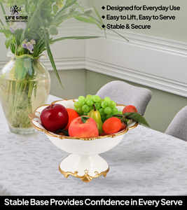 ชามผลไม้เนื้อกระเบื้องโบนไชน่าแบบใหม่ พร้อมขาตั้ง สีขาว ขอบทอง ดีไซน์หรูหราทันสมัย ปลอดสารพิษ - Product Image 4