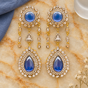 Boucles d'oreilles pendantes en zircon cubique bleu cabochon de qualité supérieure, vente en gros, fournisseur, usine de fabrication, grossiste - Product Image 5