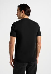 Camiseta de Hombre Negra de Manga Corta con Cuello Redondo, Corte Regular, de Algodón Jersey, Color Sólido, Diseño Tejido - Product Image 6