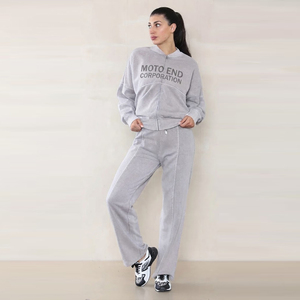 Ensemble de survêtement en polaire gris pour femme Moto End Corporation, manches longues, fermeture éclair, vêtements décontractés, toutes saisons, coupe ample - Product Image 1