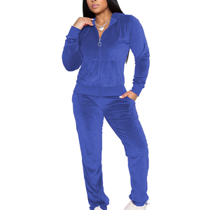 Best Quality <b>Women's</b> Pink Velvet <b>Tracksuit</b> Full Sleeve Hooded Casual Solid Color Side Pockets Drawstring Closure Autumn Wear - Product Image 1