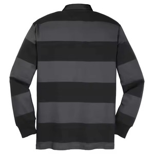 เสื้อโปโลแขนยาวลายทางสำหรับผู้ชาย ผ้าถัก สีดำเทา ทรงปกติ สวมใส่สบาย - Product Image 2