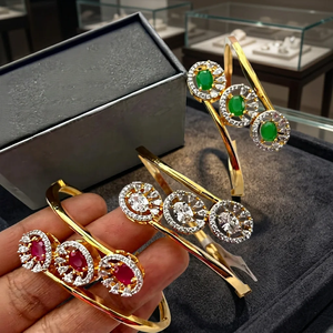 Luxury Brass Gold Plated Bangle <b>Bracelet</b> Luxury Cubic Zirconia Emerald <b>Ruby</b> Open Cuff Spiral Bangle Jewelry For Women - Product Image 1
