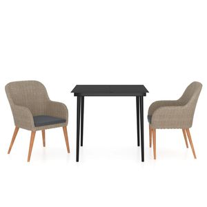 Juego de comedor de patio de 3 piezas en color marrón con cojines para ocio en el jardín - Product Image 2
