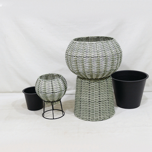 Ensemble de pots de fleurs modernes en plastique avec design tissé enduit de PE pour la décoration intérieure, jardinières à motif circulaire, style minimaliste - Product Image 5