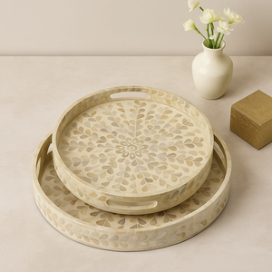 Plateau de service en MDF fait main motif de feuilles florales élégant plateau d'incrustation de nacre plateau décoratif en coquille de Capiz décor à la maison durable - Product Image 5