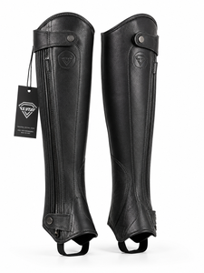 Black Genuine Leather Horse Riding <b>Half</b> <b>Chaps</b> Equestrian Zipper Side Pleated Equestrian Gear Wholesale Rate Custom <b>Half</b> <b>Chaps</b> - Product Image 4