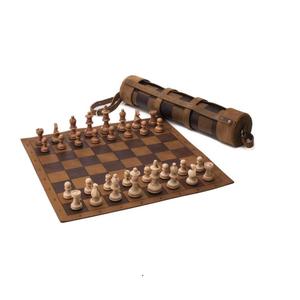 Luxury Leather Roll Up Chess Set Portable Travel Board Game Professional Wooden <b>Pieces</b> Custom Wholesale Gift Roll Up Chess Set - Product Image 3