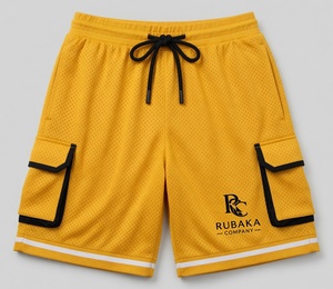 Short de basket en mesh bleu clair avec bordure blanche, cordon de serrage et logo Huracan, conçu en studio professionnel pour une respirabilité optimale en équipe. - Product Image 3