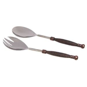 Lot de 2 cuillères de service en acier inoxydable finition or et argent, avec manche en laiton au design feuille, pour salades et événements - Product Image 6