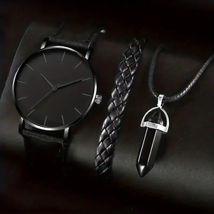 6256 Juego de 3 Relojes de Cuarzo Negros Redondos para Hombre, Reloj de Moda Masculino, Juego de Regalo - Product Image 1