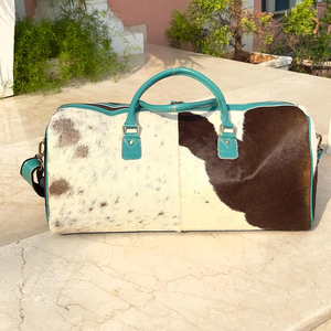 กระเป๋าดัฟเฟิลกระเป๋าเดินทางหนังวัวพร้อมอุปกรณ์สำหรับเดินทางกระเป๋าหนังวัวพร้อมกิ๊บติดผมสีเทอร์ควอยซ์ - Product Image 4