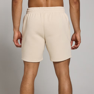 Men's Beige Drawstring <b>Shorts</b> With Skull Print Front Logo Mid Waist Cotton Knitted Casual Style - Product Image 2