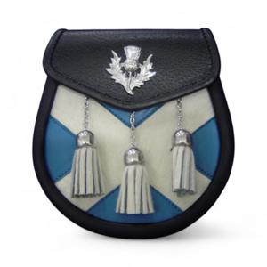 Chaqueta Escocesa Formal de Cuero Vacuno 100% de Primera Calidad, Marca Geoffrey, con Bandera de Escocia y Cruz de San Andrés, Estilo Semi-Vestido, Color Negro - Product Image 1