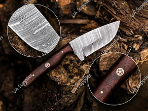 มีดสกินเนอร์เหล็กดามัสกัสคมกริบ ขนาด 8 นิ้ว ปลายแหลม สำหรับพกพา EDC ใช้ในยุทธวิธีและเอาตัวรอด ด้ามไม้พะยูง มีรูสำหรับสายคล้อง ขายดี - Product Image 5