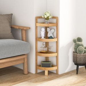 4 Tier Bamboo <b>Corner</b> Storage Organizer Freestanding Shelving <b>Unit</b> for Bathroom Modern Design Durable and Stylish - Product Image 3