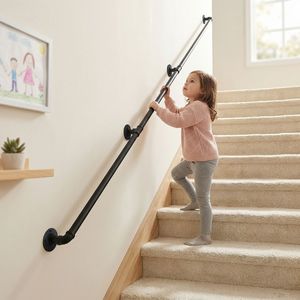 Corrimano per Scale da Cortile in Ferro a Tre Sezioni da 3,65 m, Nero, Dispositivo di Assistenza per Cortili - Product Image 3