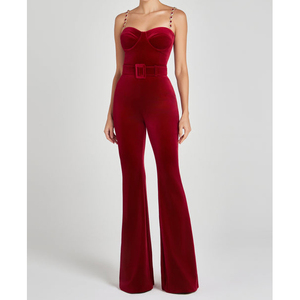 Nouvelle Arrivée Combinaison Clubwear Longue Broderie Premium Prix Raisonnable Combinaison Moulante avec Bretelles en Strass - Product Image 1