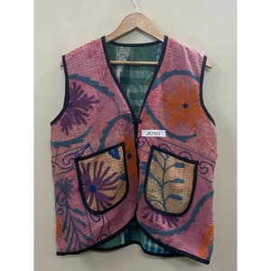 Hermoso chaleco vintage para mujer, bordado a mano con motivos florales, cuello en V, estilo kantha suzani, con botones cubiertos, chaleco étnico femenino de alta calidad. - Product Image 6