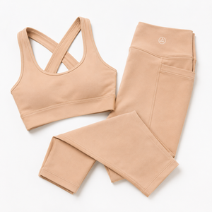 Conjunto de yoga para mujer con espalda cruzada, leggings acampanados de cintura alta y sujetador deportivo para fitness, gimnasio y entrenamiento. - Product Image 1
