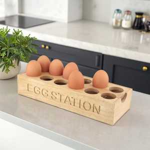 Bamboo <b>Egg</b> Holder Tray Wooden <b>Egg</b> <b>Storage</b> Plate Kitchen Organizer Board with Dual Slots Countertop <b>Egg</b> Stand Durable - Product Image 4
