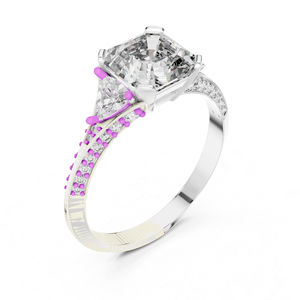 Anillo de Oro Amarillo de 14K con Esmeralda Cuadrada y Diamantes Redondos Cultivados en Laboratorio para Mujer |   Ropa de Fiesta |   Diamantes Cultivados Nuevos - Product Image 3