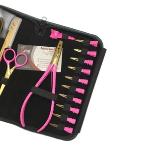 Hot Pink Gold Top Grade Stainless Steel Micro-beads <b>Hair</b> Extension Tool Kit Custom Logo Wholesale Styling Razor & C Needles Loop - Product Image 3