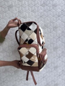 New 2026 Designer Cowhide Leather <b>Backpack</b> Softback Unisex Day <b>Backpack</b> Multiple Pockets Checks Design School Bag Zipper Closure - Product Image 3