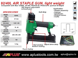 92/40L, 18GA 19-40MM, COURONNE 8.7MM, PISTOLET AGRAFÉ À AIR LÉGER AGRAFÉ 92, CHARGEMENT FOND - Product Image 2