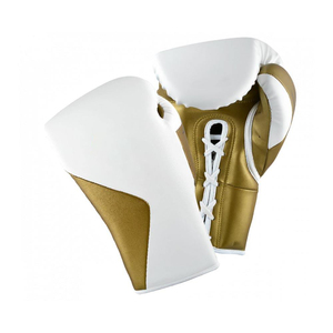 Guantes de entrenamiento Five B unisex con logo personalizado para Muay Thai, Kickboxing y MMA, de cuero vacuno dorado con cordones en la muñeca, para competiciones de boxeo. - Product Image 1