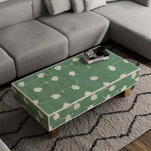 Table basse minimaliste faite à la main en incrustation d'os vert avec motif floral hauteur réglable pour salon meubles de maison - Product Image 1