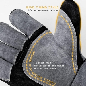 Gants de soudage en cuir de vachette pleine fleur renforcés, résistants aux flammes, de haute qualité, robustes et durables - Product Image 2