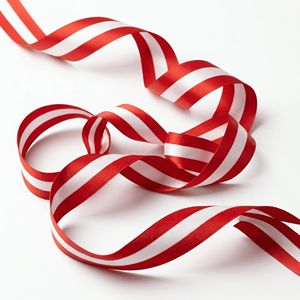 Cinta de Raso Satinada de 25 mm con Franja Central Roja y Blanca al por Mayor para Envoltura de Regalos, Decoración de Fiestas, Arreglos Florales y Embalaje Decorativo - Product Image 1