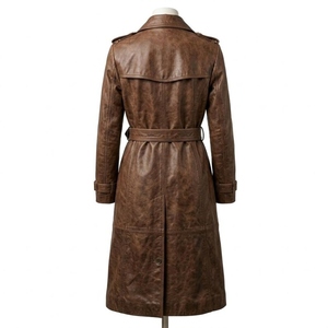 Manteau trench en cuir véritable de qualité supérieure pour femme, classique, à double boutonnage, avec ceinture, marron vintage, vêtement d'extérieur tendance, style personnalisé - Product Image 3