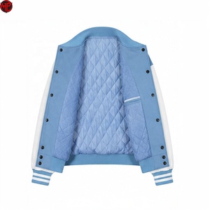 เสื้อแจ็คเก็ต Letterman สีน้ำเงินขาวสำหรับผู้ชาย ทรงเบสบอล คอวี มีซิปและกระเป๋าเสื้อ สำหรับใส่ลำลอง เสื้อแจ็คเก็ต Varsity สำหรับผู้ชาย - Product Image 4