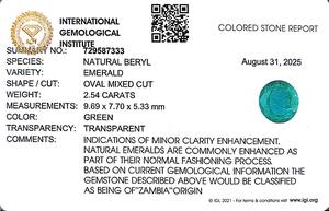 มรกตสีเขียวรูปไข่ 2.54 กะรัต จากพลอยแซมเบีย - Product Image 6