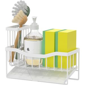 Portaspugne e Porta Spazzole Auto-Drenante in Acciaio Inossidabile Antiruggine per Lavello da Cucina con Vassoio Raccogligocce Pratico per Uso in Cucina - Product Image 1