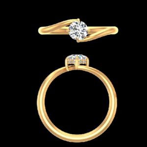 Elegante Anillo de Compromiso con Diamante de Corte Redondo en Oro Amarillo de 14k con Detalle de Halo Oculto, Banda Solitaria Minimalista para Mujer - Product Image 1