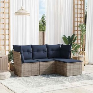 Juego de sofás de patio de ratán sintético gris de 4 piezas con cojines, muebles duraderos para exteriores - Product Image 1