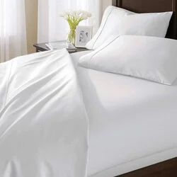 Juego de Sábanas de Percale Blanco Estilo Americano de 210 Hilos, Incluye 4 Piezas: Sábanas Ajustables y Planas con Diseño Sólido para Hogar u Hotel - Product Image 3