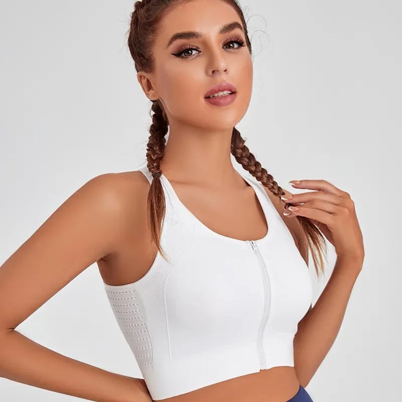 Wholesale Plus Size High Support Backless Padded Breathable Quick Dry Yoga Sports Bra with Front Logo for Women