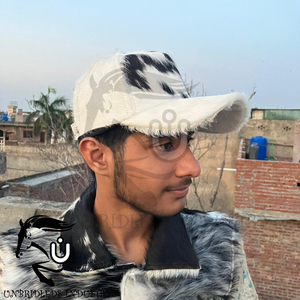2026 New Genuine Cowhide Hair-On Leather Sporty <b>Cap</b> with Breathable & <b>Waterproof</b> Fabric Adjustable Fit for Unisex - Product Image 1