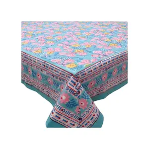 Latest Products Square Table Cloth Hand Block Printed Designer Embroidered Pure Cotton Tablecloths For Sale