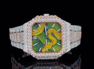 Luxury rectangular <b>diamond</b> wristwatch with green dial snake design gemstone encrusted bezel sparkling bracelet elegant timepiece - Product Image 3