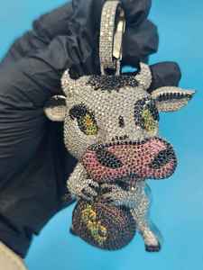 Cute Cow Charm With <b>Crystal</b> Rhinestones Micro Insert <b>Animal</b> Pendant Gift Unisex Jewelry - Product Image 1