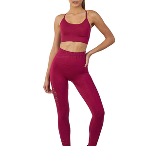 Ensemble de yoga pour femme en promotion – Ensemble 2 pièces uni en Spandex/Polyester écologique, sans manches, taille élastique, faible MOQ - Product Image 1